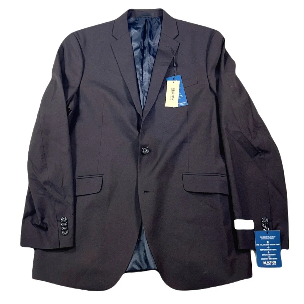 Kenneth Cole Slim-Fit Blazer Mens‎ 42L Navy Red Stretch Suit Jacket $395 NEW